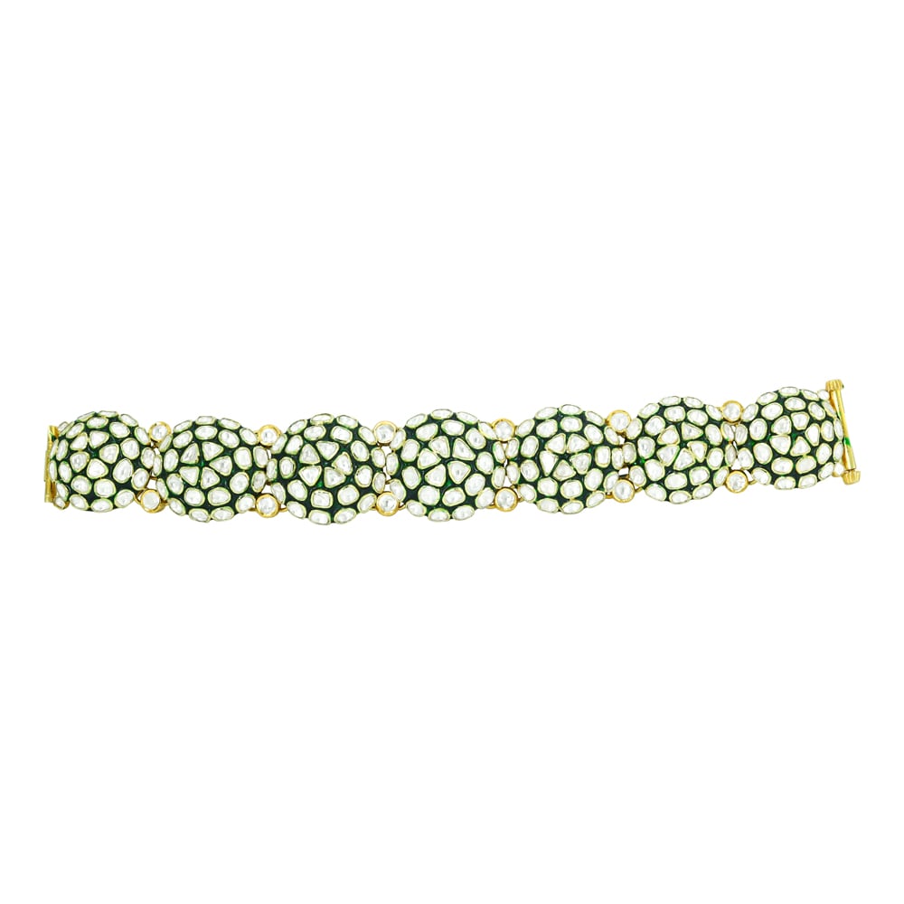 Dome Polki Cluster Bracelet with Green Enamel
